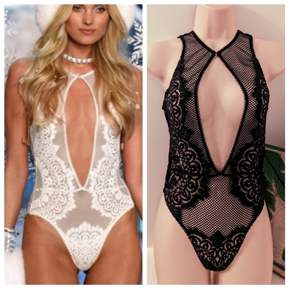 Victoria's Secret Dream Angels Black Lace Bodysuit Small